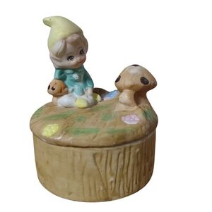 Vintage 70s HOMCO Elf Pixie Gnome Mushroom Ceramic Trinket Box #5404